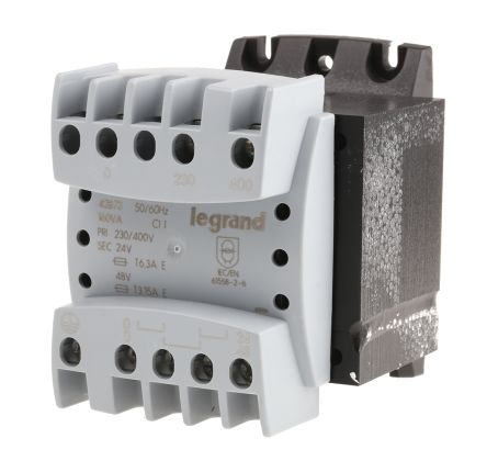 Legrand 导轨式变压器, 初级:230 → 400V, 次级:24 → 48V, 160VA, 面板