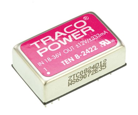TRACOPOWER TEN 8 DC/DC-Wandler 8W 24 V Dc IN, ±12V Dc OUT / ±335mA 1.5kV Dc Isoliert