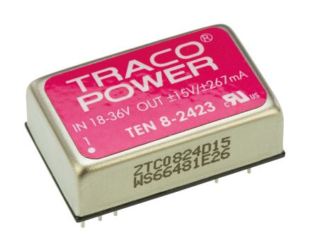 TRACOPOWER TEN 8 DC/DC-Wandler 8W 24 V Dc IN, ±15V Dc OUT / ±265mA 1.5kV Dc Isoliert