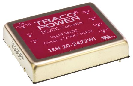 TRACOPOWER TEN 20WI DC/DC-Wandler 20W 24 V Dc IN, ±12V Dc OUT / ±835mA 1.5kV Dc Isoliert