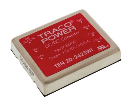 TRACOPOWER TEN 20WI DC/DC-Wandler 20W 24 V Dc IN, ±15V Dc OUT / ±665mA 1.5kV Dc Isoliert