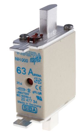SIBA NH 熔断器, NH系列, 63A电流, 690V 交流, 78mm总长