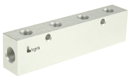 Legris Ventilverteiler, 1 X G1/4 Buchse, 8 X G1/8 Buchse, Aluminium Eloxiert