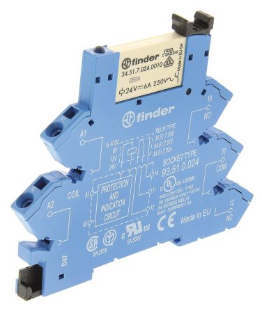Finder 38 Series Interface Relais 24V Ac/dc, 1-poliger Wechsler DIN-Schienen 250V Ac