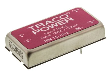 TRACOPOWER TEN 15 DC/DC-Wandler 15W 12 V Dc IN, 12V Dc OUT / 1.25A 1.5kV Dc Isoliert