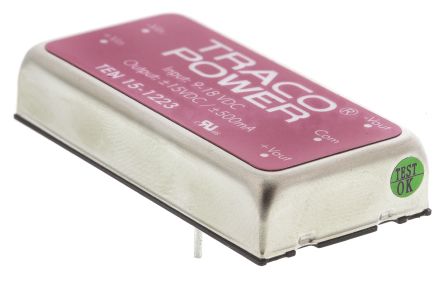 TRACOPOWER TEN 15 DC/DC-Wandler 15W 12 V Dc IN, ±15V Dc OUT / ±500mA 1.5kV Dc Isoliert