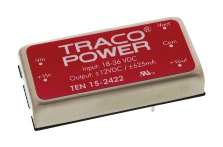 TRACOPOWER TEN 15 DC/DC-Wandler 15W 24 V Dc IN, ±12V Dc OUT / ±625mA 1.5kV Dc Isoliert