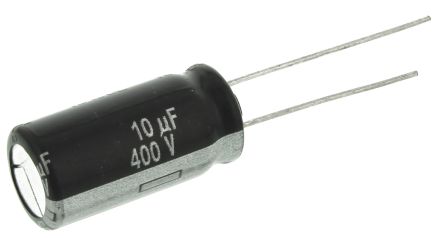 Panasonic Condensador Electrolítico Serie ED - A, 10μF, ±20%, 400V Dc, Radial, Orificio Pasante, 10 (Dia.) X 20mm, Paso