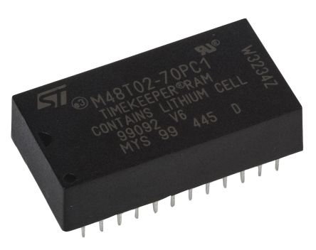 STMicroelectronics 16kbit 70ns NVRAM, 24-Pin PCDIP, M48T02-70PC1