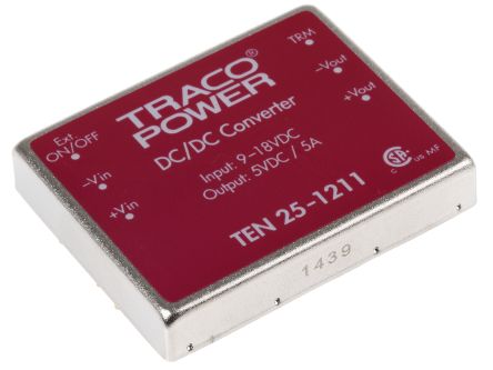 TRACOPOWER TEN 25 DC/DC-Wandler 25W 12 V Dc IN, 5V Dc OUT / 5A 1.5kV Dc Isoliert