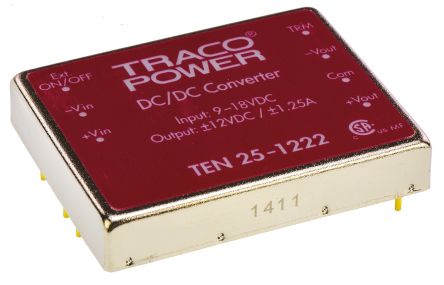 TRACOPOWER TEN 25 DC/DC-Wandler 25W 12 V Dc IN, ±12V Dc OUT / ±1.25A 1.5kV Dc Isoliert