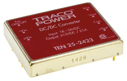 TRACOPOWER TEN 25 DC/DC-Wandler 25W 24 V Dc IN, ±15V Dc OUT / ±1A 1.5kV Dc Isoliert