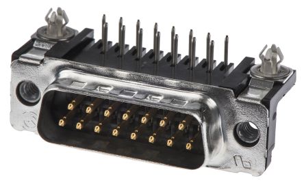 TE Connectivity Amplimite HD-20 Sub-D Steckverbinder Stecker Abgewinkelt, 15-polig / Raster 2.74mm, Durchsteckmontage
