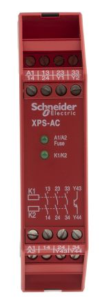 施耐德 安全继电器, XPS AC系列, 24V 交流/直流, 适用于紧急停止
