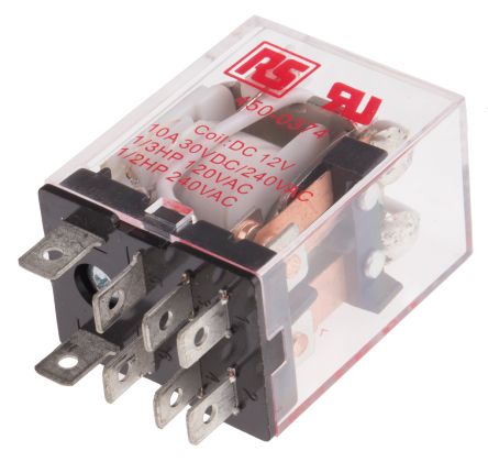 RS PRO Plug In Power Relay, 12V Dc Coil, 10A Switching Current, DPDT
