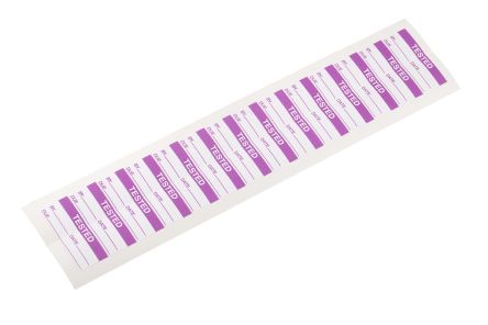 RS PRO Violett Vorbedrucktes, Selbstklebendes Etikett: Tested, 16mm X 38mm, 140 Stück
