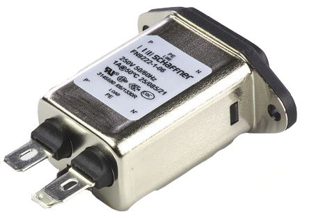 Schaffner Filtro IEC Con Conector C14, 250 Vac, 1A, 0 → 400Hz