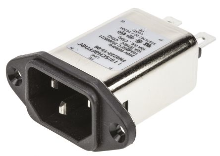 Schaffner C14 IEC Filter Stecker, 250 V Ac / 15A, Tafelmontage / Flachsteck-Anschluss