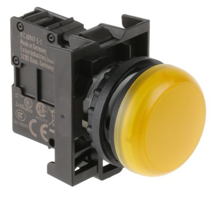 Eaton Indicateur LED Jaune 12 → 30V C.a. / V C.c., Ø Découpe 22mm, Montage Encastré, Arrière, En Surface,