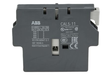 ABB CAL5 Hilfskontaktblock 2-polig CAL5-11, 1 Öffner + 1 Schließer Seitliche Montage Mit Schraubanschluss Anschluss 6