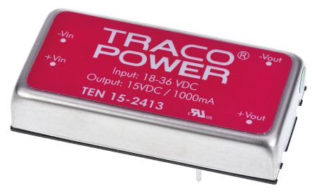 TRACOPOWER TEN 15 DC/DC-Wandler 15W 24 V Dc IN, 15V Dc OUT / 1A 1.5kV Dc Isoliert