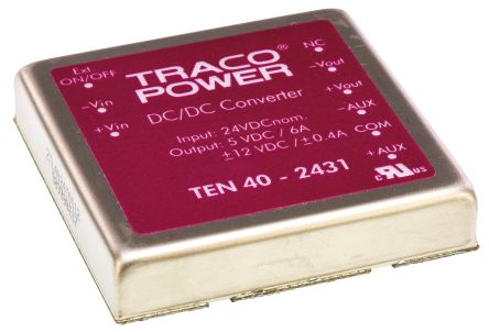 TRACOPOWER Convertisseur DC-DC, TEN 40, Montage Traversant, 40W, 3 Sorties, 5 V Dc, ±12V C.c., 6 A, ±400mA