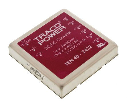 TRACOPOWER TEN 40 DC/DC-Wandler 40W 24 V Dc IN, 5 V Dc, ±15V Dc OUT / 6 A, 300mA 1.5kV Dc Isoliert