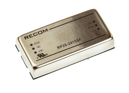 Recom RP20-F DC/DC-Wandler 20W 24 V Dc IN, 15V Dc OUT / 1.33A 1.6kV Dc Isoliert