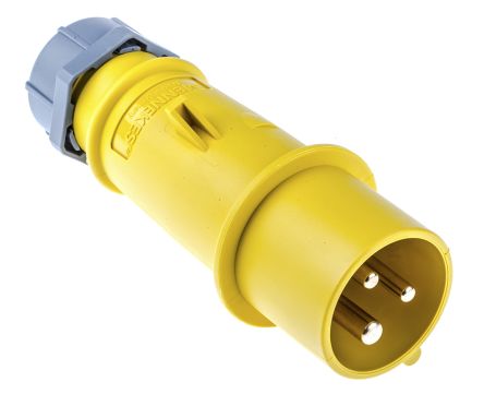Mennekes IP44 Yellow Cable Mount 3P Industrial Power Plug, Rated At 16A, 110 V