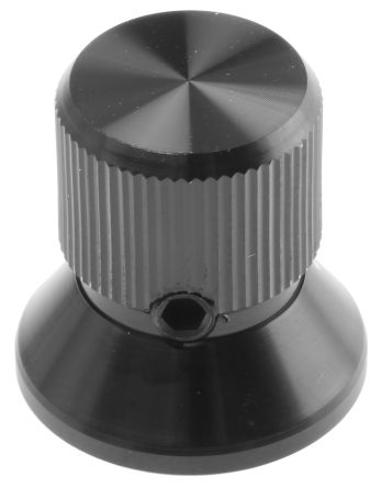 RS PRO Mando De Potenciómetro 16mm, Eje 6.4mm, Diámetro 19mm, Color Negro, Indicador Negro Circular
