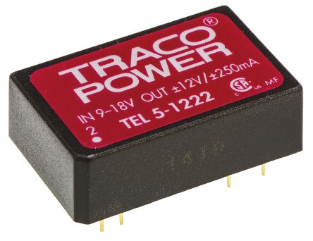 TRACOPOWER TEL 5 DC-DC Converter, ±12V Dc/ ±250mA Output, 9 → 18 V Dc Input, 5W, Through Hole, +85°C Max Temp