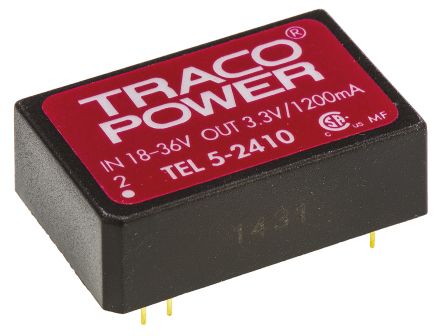 TRACOPOWER TEL 5 DC/DC-Wandler 5W 24 V Dc IN, 3.3V Dc OUT / 1.2A 1.5kV Dc Isoliert