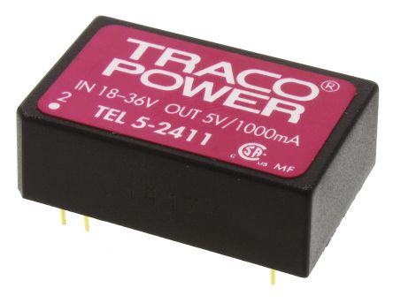TRACOPOWER TEL 5 DC/DC-Wandler 5W 24 V Dc IN, 5V Dc OUT / 1A 1.5kV Dc Isoliert