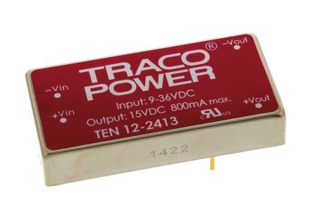 TRACOPOWER TEN 12 DC/DC-Wandler 12W 24 V Dc IN, 15V Dc OUT / 800mA 1.5kV Dc Isoliert