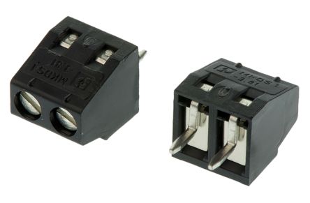 Phoenix Contact MKDS 1/ 2-3.81 HT BK Series PCB Terminal Block, 2-Contact, 3.81mm Pitch, Through Hole Mount, 1-Row,