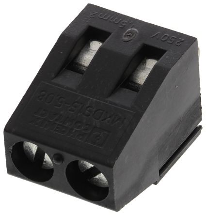 Phoenix Contact MKDS 1.5/ 2-5.08 HT BK Series PCB Terminal Block, 2-Contact, 5.08mm Pitch, Through Hole Mount, 1-Row,