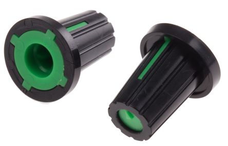 RS PRO Mando De Potenciómetro 15.3mm, Eje 6mm, Diámetro 17mm, Color Negro, Indicador Verde Con Forma De D