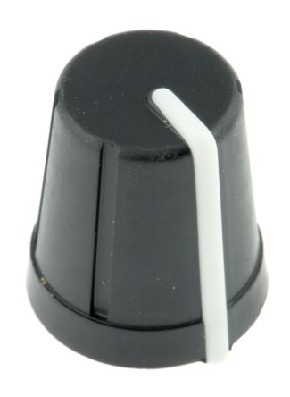 RS PRO Potentiometer Drehknopf Schwarz, Zeiger Schwarz, Weiß Ø 13mm X 15mm, Flach Schaft 6mm