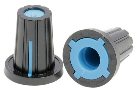RS PRO Potentiometer Drehknopf Schwarz, Zeiger Blau, Weiß Ø 17mm X 19.5mm, Flach Schaft 6.4mm