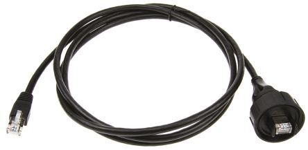 Bulgin Ethernetkabel Cat.5e, 2m, Schwarz Patchkabel, A RJ45 S/FTP Stecker, B RJ45, PUR