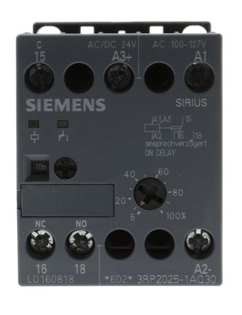 Siemens 时间继电器, 100 → 127 V ac, 24V 交流/直流, 1触点, 时间范围 0.05 → 100 h, 0.05 → 100 min, 0.05 →