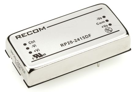Recom RP20-F DC/DC-Wandler 20W 24 V Dc IN, ±15V Dc OUT / ±667mA 1.6kV Dc Isoliert