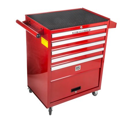 RS Pro 5 drawer Wheeled Steel Tool Chest , 860mm x 690mm x 460mm