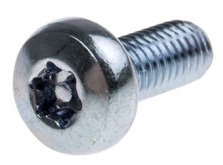 RS PRO Bright Zinc Plated Pan Steel Tamper Proof Security Screw, M5 X 12mm