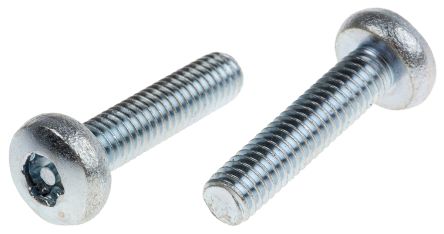 RS PRO Bright Zinc Plated Pan Steel Tamper Proof Security Screw, M6 X 25mm