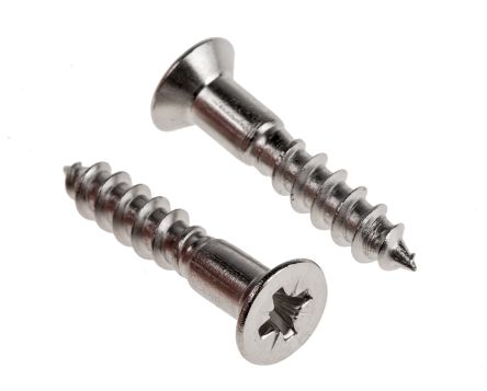 RS PRO Pozidriv Countersunk Stainless Steel Wood Screw, A2 304, 5mm Thread, 25mm Length