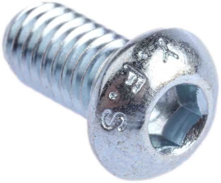 RS PRO Bright Zinc Plated Steel Hex Socket Button Screw, ISO 7380, M6 X 12mm