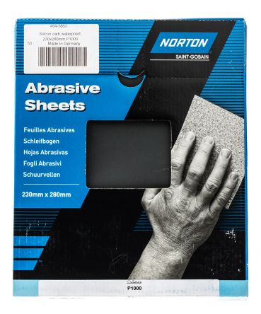 Norton 碳化硅砂纸, 砂纸, Waterproof Sheets系列, P1000粒度, 非常精细级, 230mm宽 x 280mm长