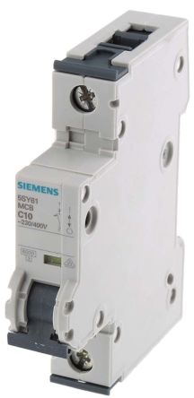 Siemens Interruptor Automático 1P, 10A, Curva Tipo C, Poder De Corte 6 KA, Sentron, Montaje En Carril DIN