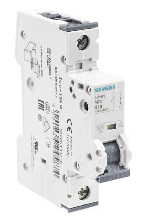 Siemens Sentron 5SY6 MCB, 1P, 10A Curve B, 230V AC, 6 KA Breaking Capacity
